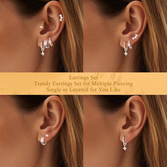 🆕 Women Silver Small Hoop Earrings Trendy Chunky Multiple Piercing Jewelry Gift - Picture 5 of 7